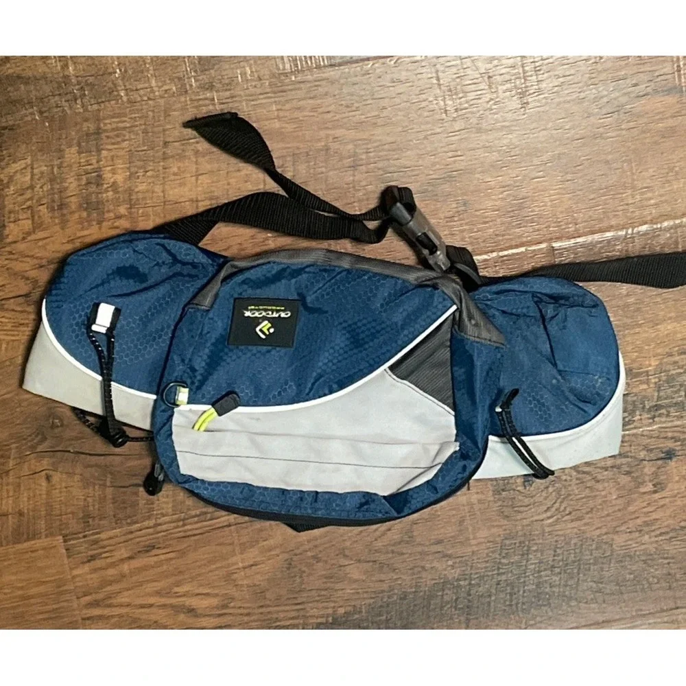 Outdoor Products Hydration Waist Pack Fanny Pack Blue Gray 2 Water Bottle Hiking